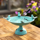 Perched Birds Metal Tabletop Bird Bath, Turquoise,phe003